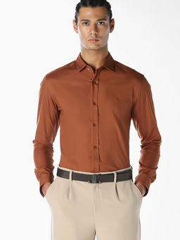 Jack & Jones - Men Rust Cotton Blend Slim Fit Shirt