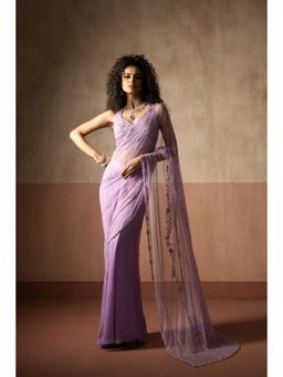 Quench A Thirst - Womens Lavender Pre-Draped Saree with Stitched Blouse