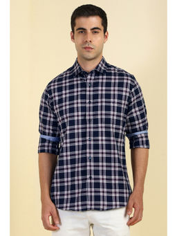 Allen Solly - Men Navy Blue Check Full Sleeves Casual Shirt