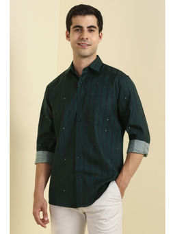 Allen Solly - Men Green Striped Full Sleeves Casual Shirt