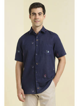 Allen Solly - Men Navy Blue Printed Half Sleeves Casual Shirt