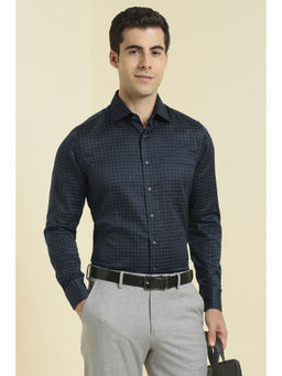 Allen Solly - Men Navy Blue Checked Full Sleeves Formal Shirt