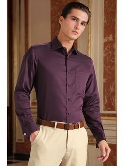 Louis Philippe - Men Purple Solid Full Sleeves Formal Shirt