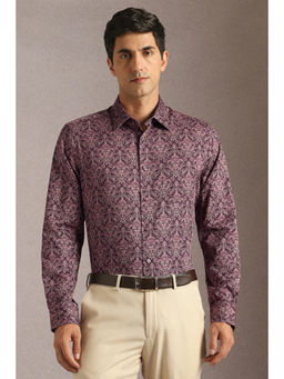 Louis Philippe - Men Maroon Print Full Sleeves Formal Shirt