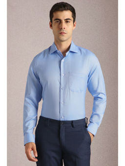 Louis Philippe - Men Blue Textured Full Sleeves Formal Shirt