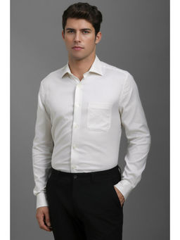 Louis Philippe - Men White Regular Fit Textured Full Sleeves Formal Shirt