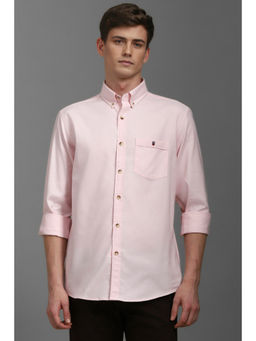 Louis Philippe - Men Pink Slim Fit Solid Full Sleeves Casual Shirt