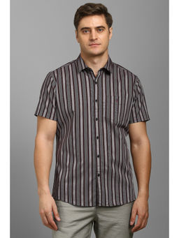 Louis Philippe - Men Maroon Stripe Half Sleeves Casual Shirt