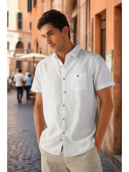 Louis Philippe - Men White Slim Fit Textured Half Sleeves Casual Shirt