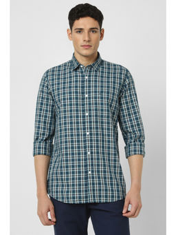 Peter England - Men Navy Blue Slim Fit Check Full Sleeves Casual Shirt