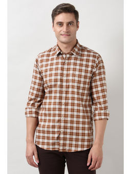 Peter England - Men Brown Slim Fit Check Full Sleeves Casual Shirt