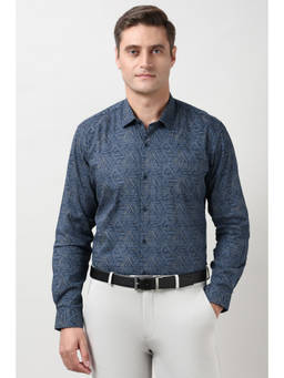 Peter England - Men Navy Blue Regular Fit Full Sleeves Formal Shirt