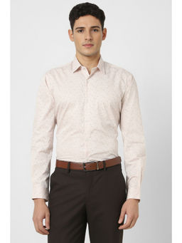Peter England - Men Peach Regular Fit Full Sleeves Formal Shirt
