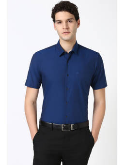 Peter England - Men Navy Blue Regular Fit Half Sleeves Formal Shirt