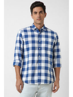 Peter England - Men Blue Slim Fit Check Full Sleeves Casual Shirt