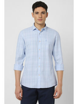 Peter England - Men Light Blue Slim Fit Check Full Sleeves Casual Shirt