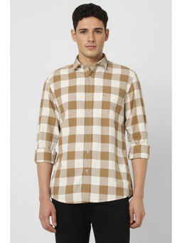 Peter England - Men Brown Slim Fit Check Full Sleeves Casual Shirt