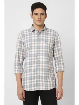 Peter England - Men Grey Slim Fit Check Full Sleeves Casual Shirt