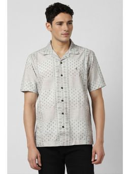 Peter England - Men Grey Regular Fit Print Half Sleeves Casual Shirt