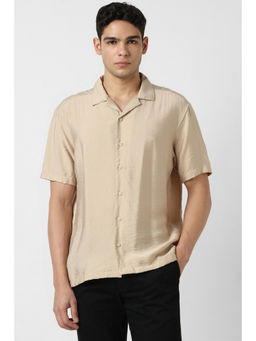 Van Heusen - Men Beige Solid Half Sleeves Shirt