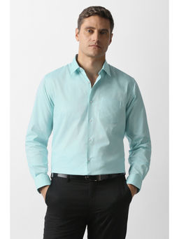 Van Heusen - Men Aqua Blue Solid Full Sleeves Formal Shirt
