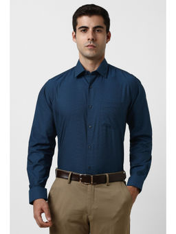 Van Heusen - Men Blue Textured Full Sleeves Formal Shirt