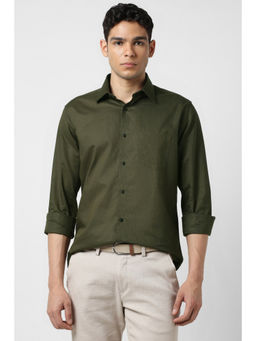 Van Heusen - Men Olive Textured Full Sleeves Formal Shirt