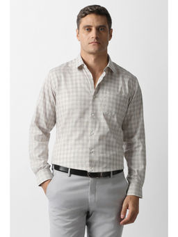 Van Heusen - Men Beige Check Full Sleeves Formal Shirt