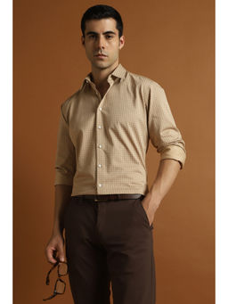 Van Heusen - Men Beige Print Full Sleeves Formal Shirt