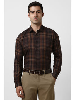 Van Heusen - Men Brown Check Full Sleeves Formal Shirt