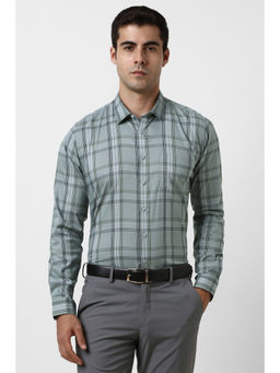 Van Heusen - Men Green Check Full Sleeves Formal Shirt