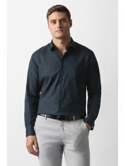 Van Heusen - Men Navy Blue Textured Full Sleeves Formal Shirt