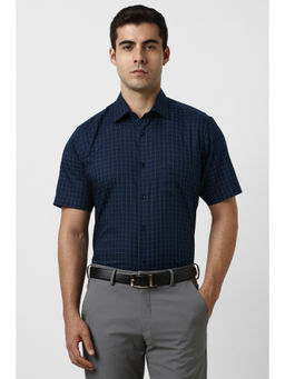 Van Heusen - Men Navy Blue Check Half Sleeves Formal Shirt