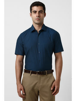 Van Heusen - Men Navy Blue Textured Half Sleeves Formal Shirt