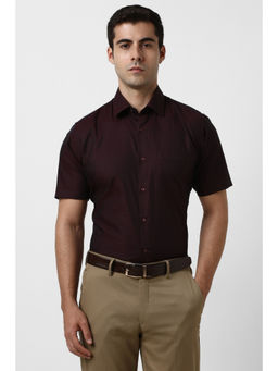Van Heusen - Men Maroon Textured Half Sleeves Formal Shirt