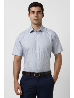 Van Heusen - Men Light Blue Check Half Sleeves Formal Shirt