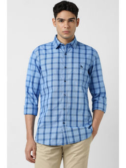 Van Heusen - Men Blue Check Full Sleeves Casual Shirt