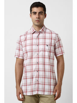 Van Heusen - Men White Check Half Sleeves Casual Shirt