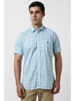 Van Heusen - Men Blue Check Half Sleeves Casual Shirt