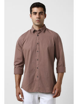 Van Heusen - Men Brown Solid Full Sleeves Casual Shirt