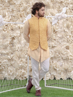 Runit Gupta - Cream Bundi-kurta (Set of 3)