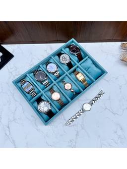 La Trove - Seagreen Velvet 10-Slot Watch Storage Organizer Tray For Men's & Women's