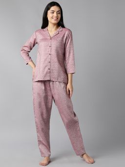 Vaamsi - Women Mauve Cotton Textured Comfortable Night Dress (Set of 2)