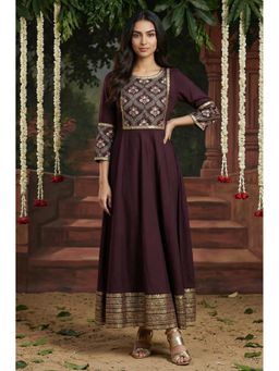 W - Embroidered Festive Panelled Dress Wine
