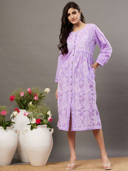 RAKHI APPARELS - Womens Embroidered Mauve Dress