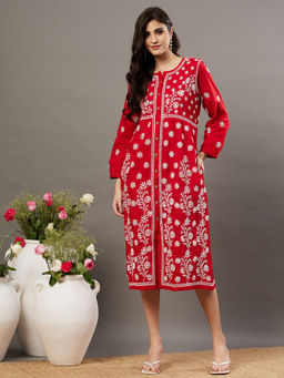 RAKHI APPARELS - Womens Embroidered Red Dress