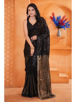 VAIRAGEE - Star Georgette Black Embroidery Saree With Unstitched Blouse