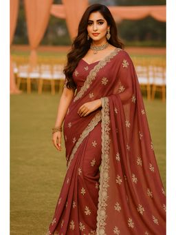 VAIRAGEE - Mauve Simmer silk embroidery Saree With Unstitched Blouse