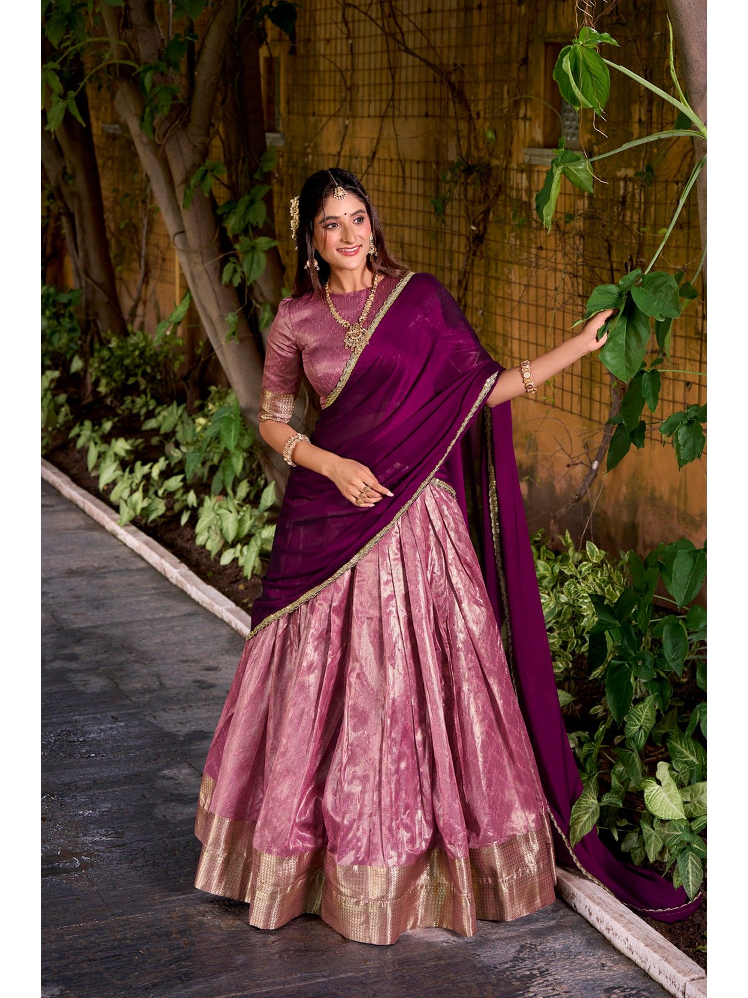 Designer Dupion Silk Zari Stitched Pink Lehenga with Unstitched Choli and Dupatta-image-12