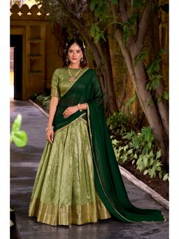 LooknBook Art - Designer Dupion Silk Zari Stitched Green Lehenga with Unstitched Choli and Dupatta
